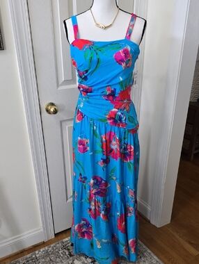 TAYLOR BRAND WOMEN'S BLUE FLORAL LONG SUMMER SUNDRESS SIZE 8